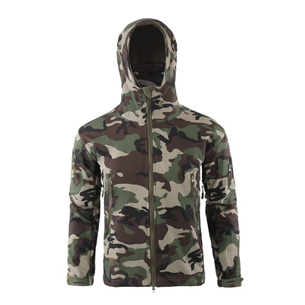 camouflage Мужская водонепроницаемая ветрозащитное мягкое покрытие флисовая ветровка пальто с капюшоном для улицы AIC88 - Цвет: camouflage