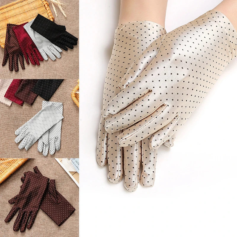 

Женские винтажные перчатки в горошек для защиты от солнца на запястье эластичные рукавицы летние солнцезащитные трикотажные тканевые перчатки дышащие для вождения