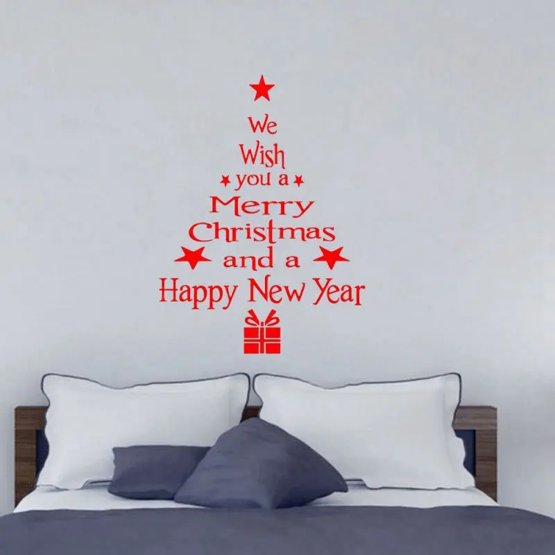 58x43 см Merry Christmas Красная Наклейка на стену ПВХ самоклеющаяся Рождественская елка узор стеклянная витрина окно дверь фон