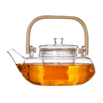 

Hand Made Chinese Tea Pot Glass Vintage Kung Fu Tea Pot Set Bamboo Handle Transparent Tetera Vintage Household Products EF50TP