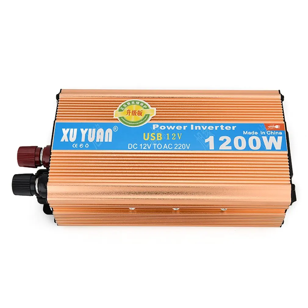 XUYUAN автомобильный инвертор DC 12 В 50 Гц автомобильный инвертор 1200 Вт Золотой Преобразователь мощности инвертор с USB портом система охлаждения вентилятора