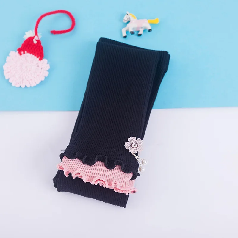 Осенние штаны для новорожденных девочек, хлопковые леггинсы с эластичной резинкой на талии, кружевные штаны с цветочным рисунком для малышей