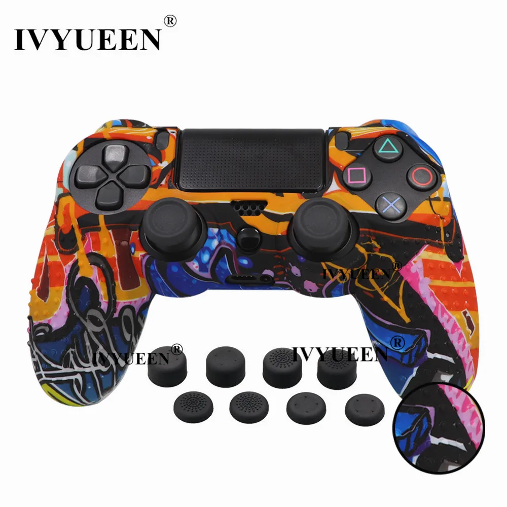 Ivyueen 10 в 1 Шипованная Мягкая Силиконовая защитный чехол кожи для sony Dualshock 4 PS4 Pro Slim контроллер с 8 шляпка аналогового стика