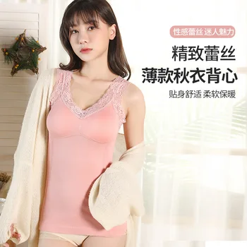 

Lace Queen Plush Thick Breast Pad Lace Suspender Underwear Bottom Warm Vest Gilet Hiver Femme Camiseta Interior Encaje Mujer