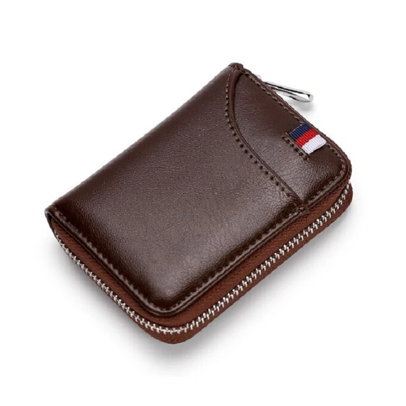 Короткий кошелек из натуральной кожи для паспорта, Rfid, многофункциональная сумка для визиток для мужчин и женщин, вместительные кошельки - Цвет: Кофе