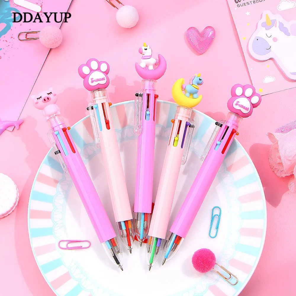 

1PCS Cute Unicorn Pig Cat Claw Multicolor Ballpoint Pen 6 In1 Colorful Ball Pens for Writing Office Stationery School Supplies