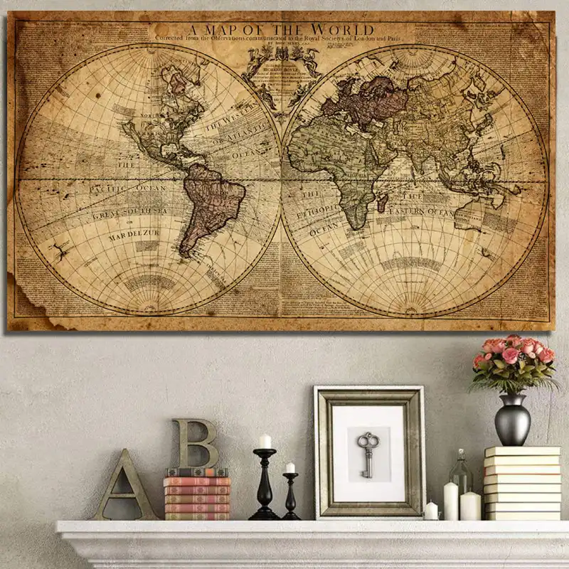 Arte Confiable Un Mapa Del Mundo Arte Retro Antiguo Pinturas En