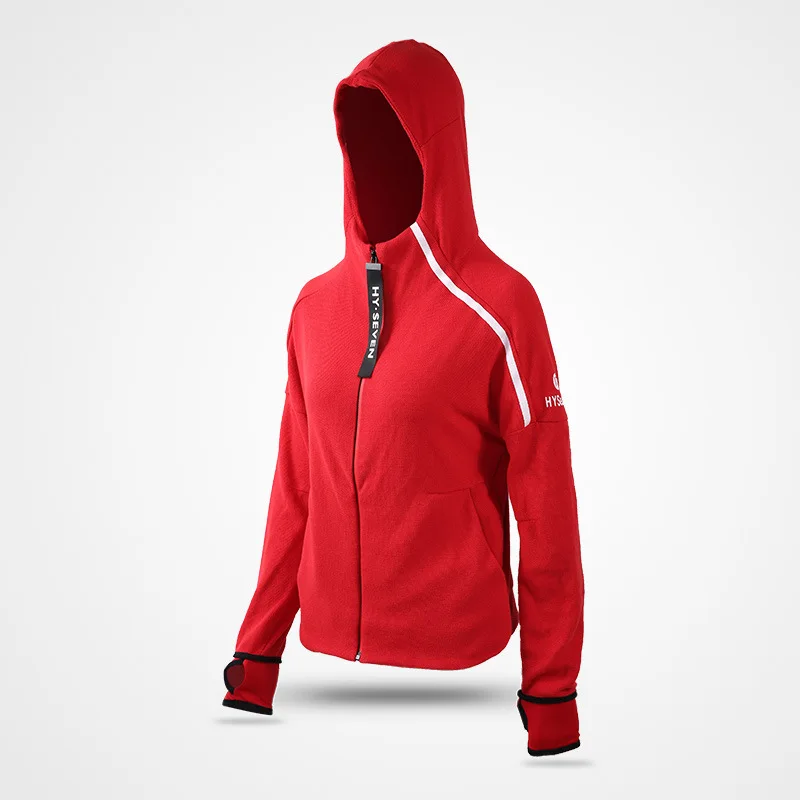 Hooded Running Jacket Workout Tops for Women Sport Top Long Sleeve with Thumb Holes Zipper Sport Coats Yoga Fitness Gym Jackets - Цвет: Red