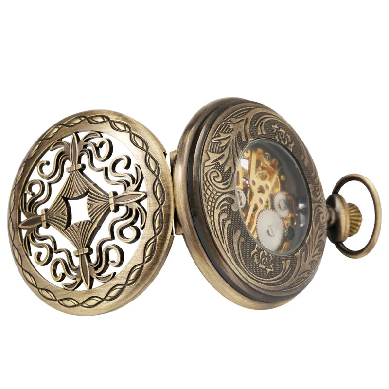 Bronze Vintage Hollow Chinese Knot Mens Womens Mechanical Hand Wind Pocket Watch Steampunk Pendant Fob Chain Clock Gifts Reloj
