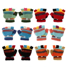 Kids Boys Girls Gloves Half Finger Fingerless Gloves Baby Winter Warm Mittens