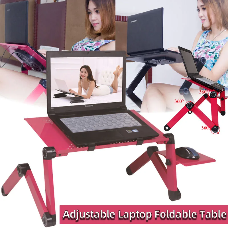 

Foldable Adjustable Laptop Table Desktop Sofa Bed Home Office Portable Laptop Table Stand Tray Table Notebook Desk with Fan