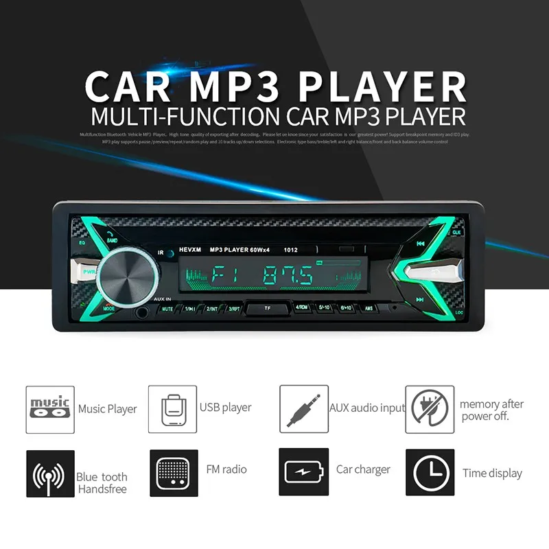 

12V Car Radio Bluetooth MP3 Player LCD Screen Stereo Car Audio Player FM USB/TF/AUX-IN Phone Charging 1DIN