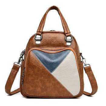 

2020 new multifunctional female bag fashion ladies stitching backpack high quality leather backpack girl travel backpack bag