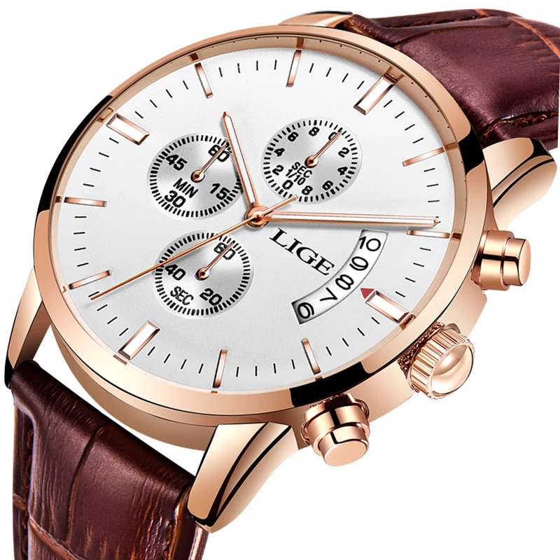 

Top Brand LIGE Fashion Quartz Watch Men Military Waterproof Sports Watches Men Casual Leather Wristwatches Relogio Masculino+Box