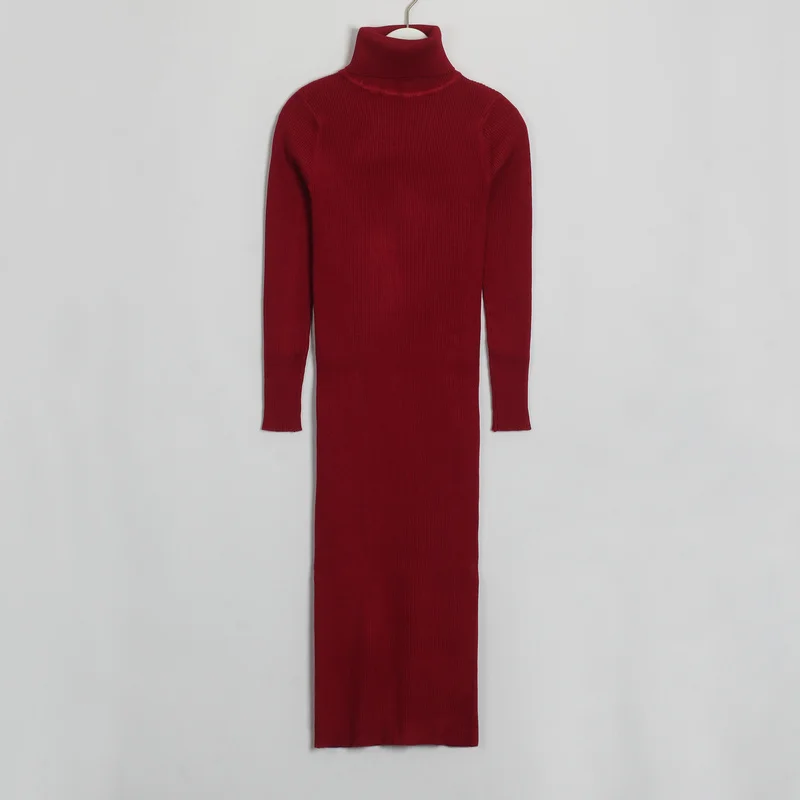 Wine Red Wixra Женские повседневные сексуальное обтягивающее водолазка дресс-код элегантная база базовая тренды повседневная Зима осень весна топ платье в рубчик трикотаж - Цвет: Wine Red