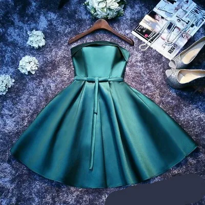 green strapless Короткий атласный серый Вечерние платья невесты сестры Формальное зеленое вечернее платье SW1965 - Цвет: green strapless