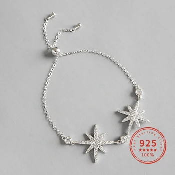 

925 Sterling Silver Diamond Octagonal Star Meteor Bracelet Female Jewelry Bijouterie Chain Bracelets for Women Men WDB045