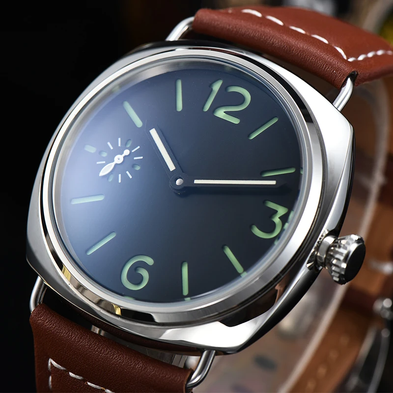 

Watch Men Automatic Movement 45mm Stainless Steel Polished Case Men's High Quality Leather Brown Strap Watch