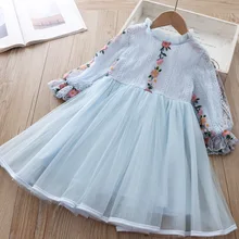 Платье для девочек; весенние сетчатые платья с цветочной вышивкой для детей; Одежда для девочек 3-4 лет; Детские костюмы принцессы с юбкой-пачкой на день рождения