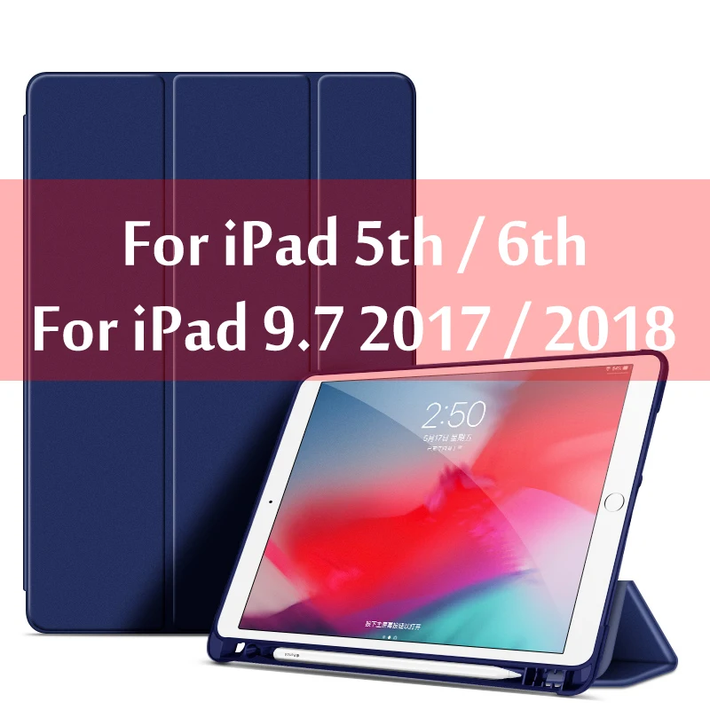 Чехол для ipad Pro 10,5/Air 3 со слотом для ручки Smart Cover для ipad 7th 10,2 чехол Funda для ipad 9,7 6th 5th Generation - Цвет: 9.7 Dark Blue