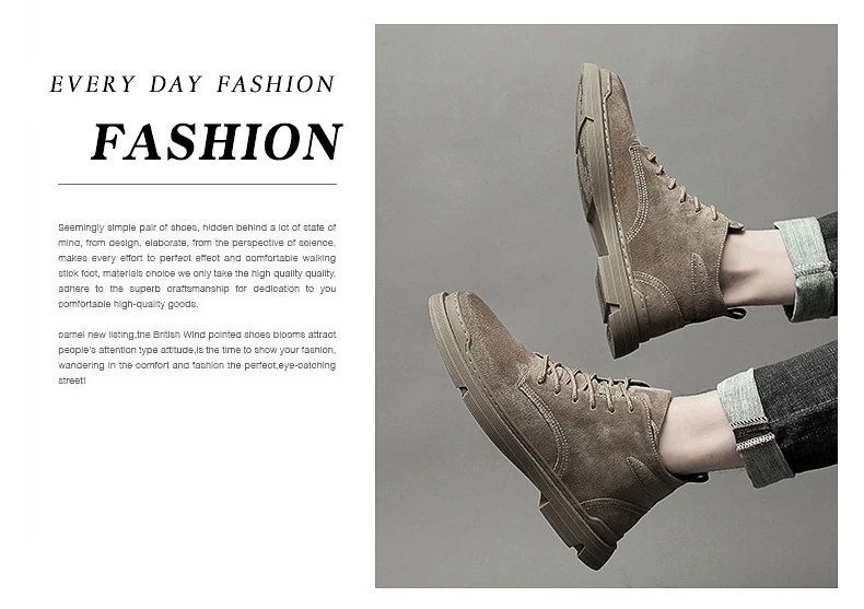 High-Tops Men Snow Boots Botas De Invierno Khaki Brown Chealsea Boots Men Pu Leather Single Outdoor Tooling Ankle Booots Lace-up
