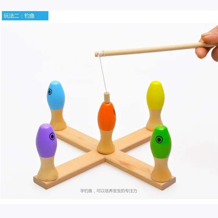 

Wood Three-in-One Fishing Ring Bowling Educational Science Parent And Child Toy Boys And Girls 3-7-Year-Old