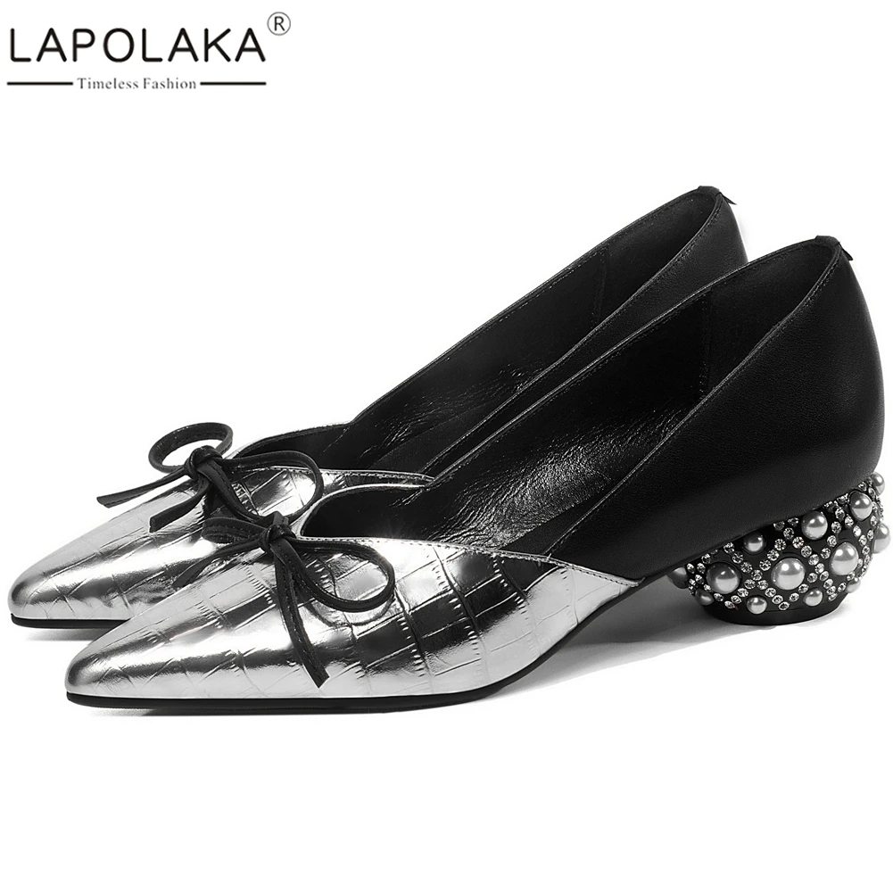 

Lapolaka Hot Sale 2020 Genuine Leather Strange Style Hot Pumps Woman Shoes Pointed Toe Slip-On Pearl Party Shoes Women Pumps