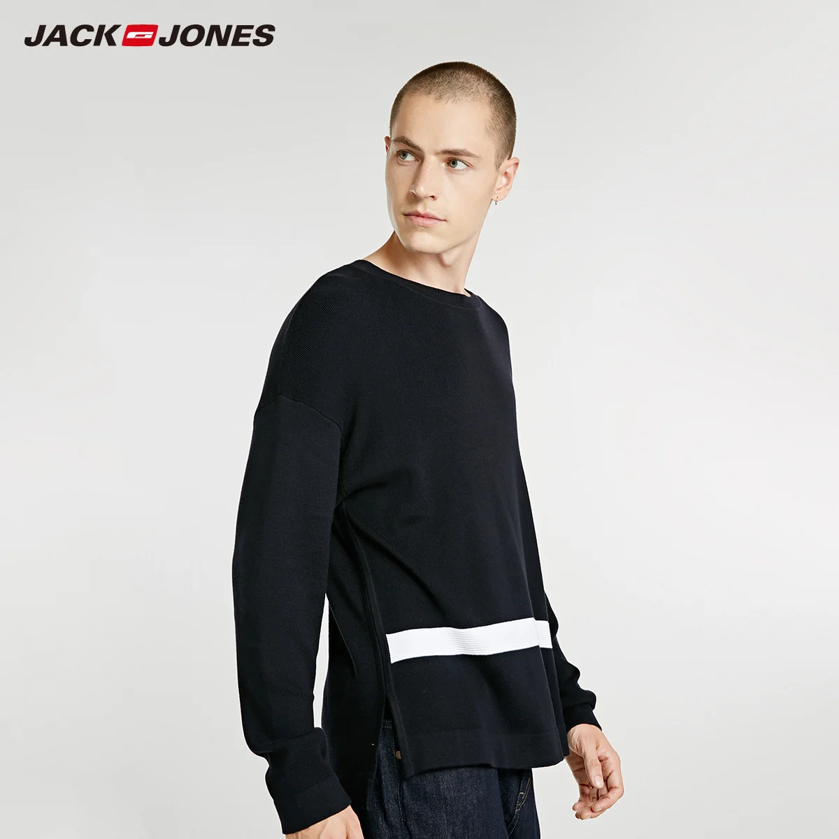JackJones мужской свитер с вырезом в полоску из хлопка | 218324508