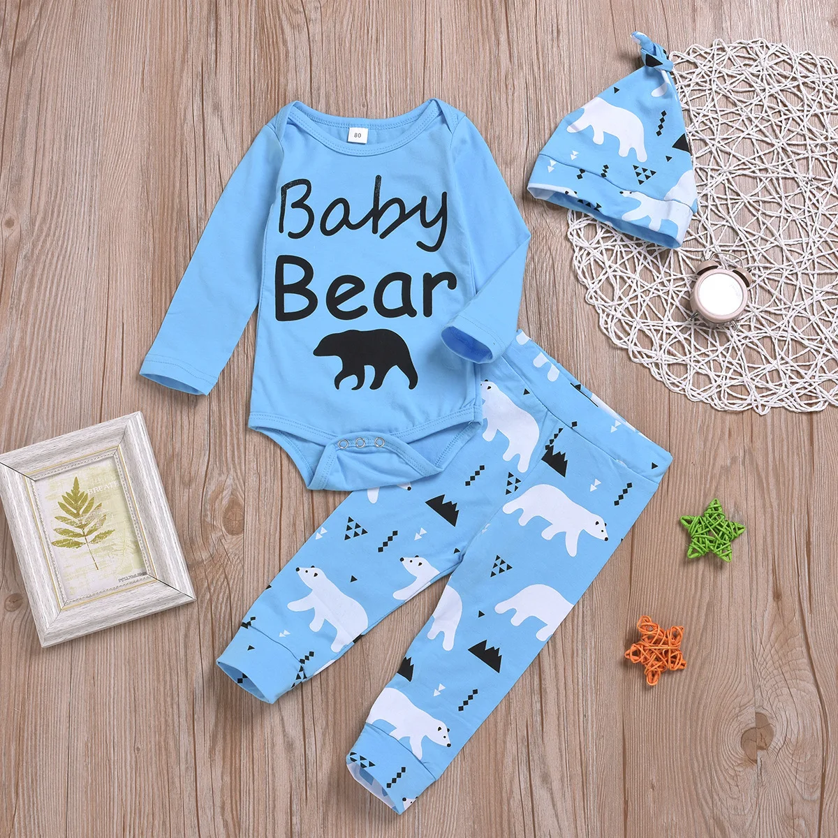 

Boys and girls spring and autumn long-sleeved animal letters printing fashion bag fart romper