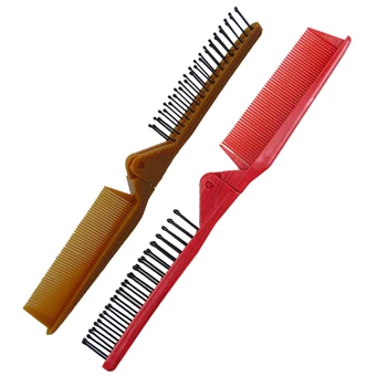 

2PCS Travel Anti-static Folding Plastic Comb/Brush, Hair Styling Tool For Men Women, Red+Coffee Color