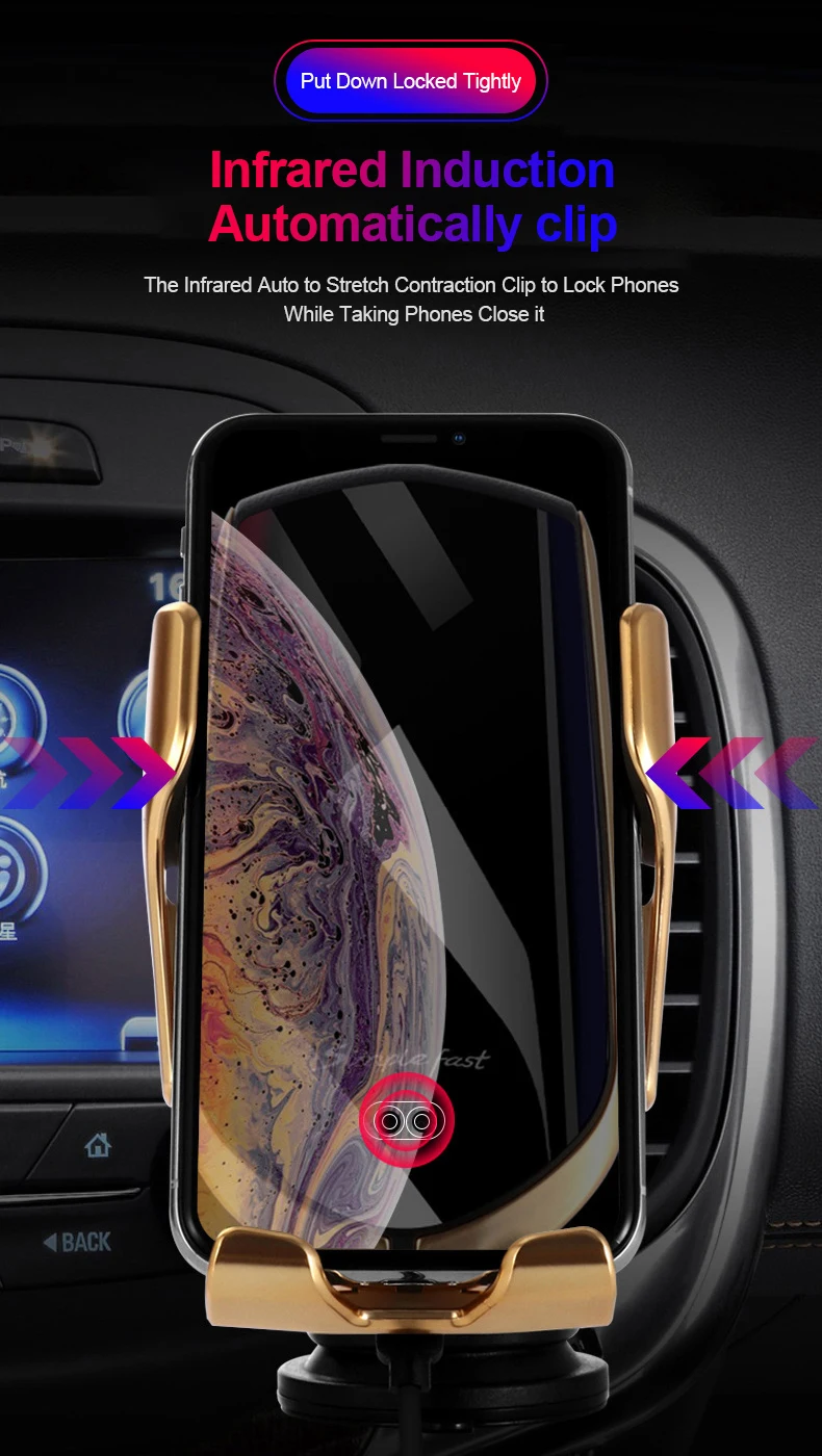 R2 Qi Car Wireless Charger 3 in 1 Infrared Air Vent Car Phone Holder Mount for iPhone Samsung Xiaomi Huawei cellphone