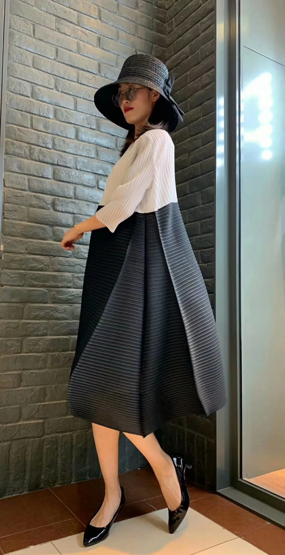 Горячая Miyake fold в женское леопардовое платье с круглым вырезом три четверти рукав бутон платье