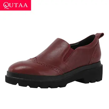 

QUTAA 2020 Casual Round Toe Single Shoes Sheepskin Platform Comfort Women Pumps Square High Heel Slip on Women Shoes Size 34-39