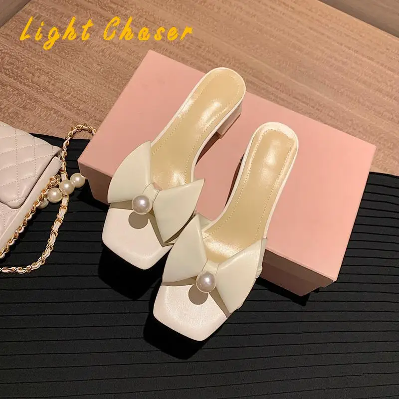 

Sandals And Slippers Women's Summer Women's High-heeled Shoes, Square Toe Flat-shaped Women's Slippers, Mid-heel Women's Sandals