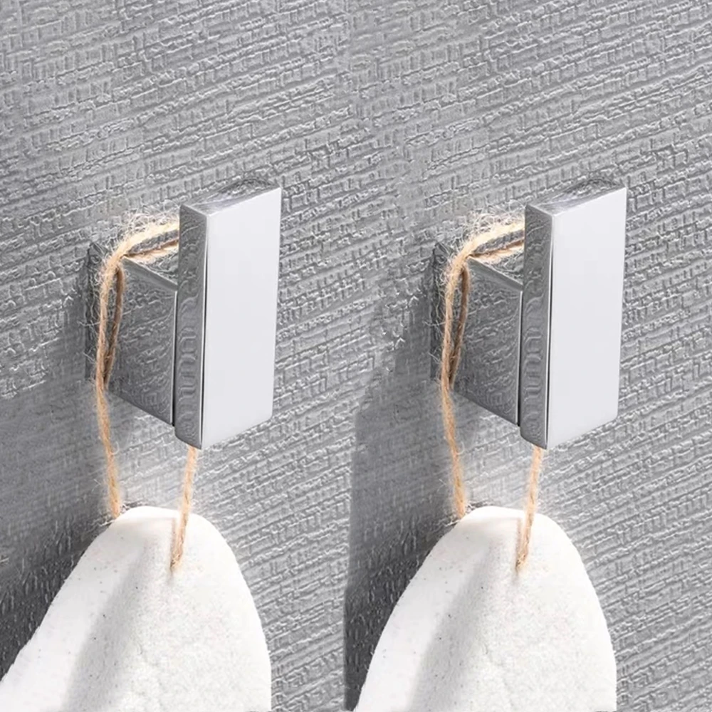 Wall Mounted Towel Hooks Mirror Chrome Square Stainless Steel Coat Robe Hooks for Modern Bathroom - Цвет: 2 Pieces