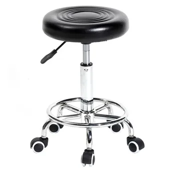 

Round barber stool office stool, using high-quality PU leather sponge and chrome, with line swivel bar stool black