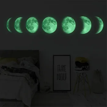 

7Pcs/Moon Phase Glow In The Dark Wall Sticker Moon Planets PVC Wall Stickers Glow In Dark Bedroom Wall Decal
