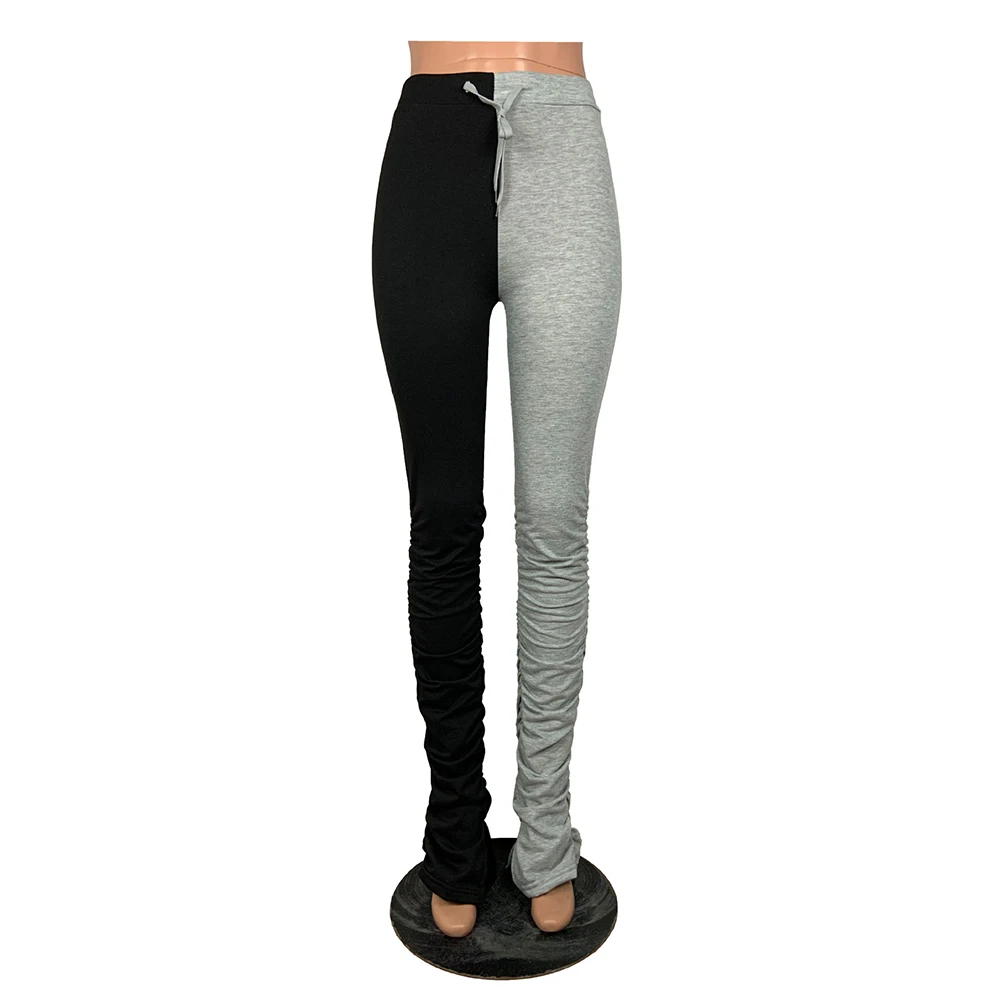 

Women's Colorblock Pants Fashion Patchwork Mid-waist Pleated Micro-flare Pants Skinny Trousers Sweatpant