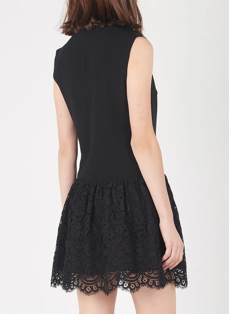 fall new notched collar double breasted sleeveless lace patchwork women ball gown vest dress