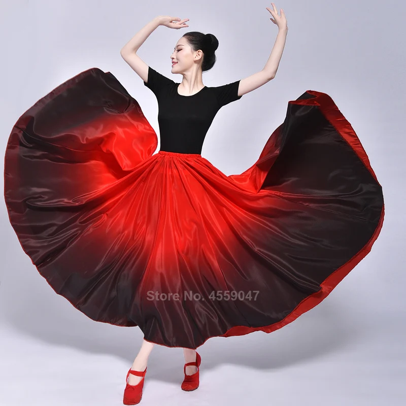Испанское Фламенко юбка для женщин Градиент выцветания цвет гладкий глянцевый роскошный элегантный большой качели танцевальный костюм девушки живота Макси платье