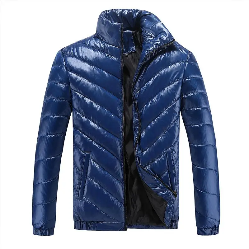 Зимняя куртка размера плюс 4XL, пальто для мужчин, новинка, зимние мужские пальто, куртки, короткая тонкая уплотненная Теплая стеганая верхняя мужская куртка - Цвет: Синий
