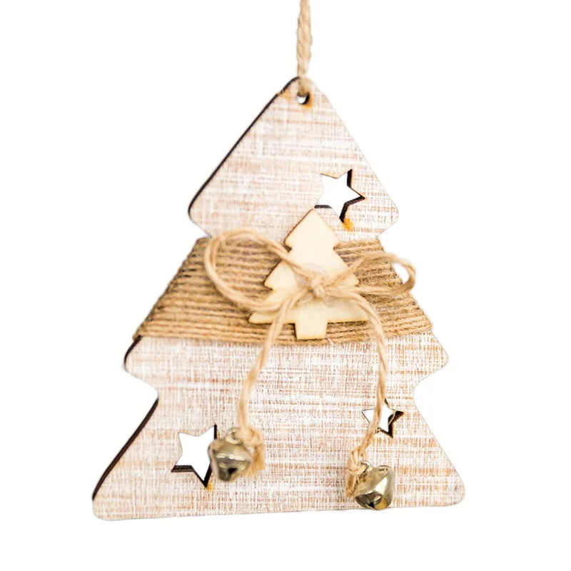 Деревянные рождественские украшения подарок на год искусственный мех Снежинка колокольчик олень висячие орнамент деревенские рождественские украшения - Color: D