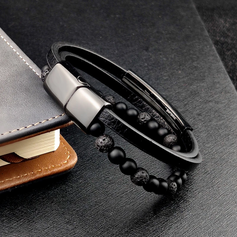 2020 Bohemian Charm Bracelet Bangle Leather Beaded Mens Chakra Tiger Eye Bracelet For Men Women Stainless Accessories Braclet - Image 2