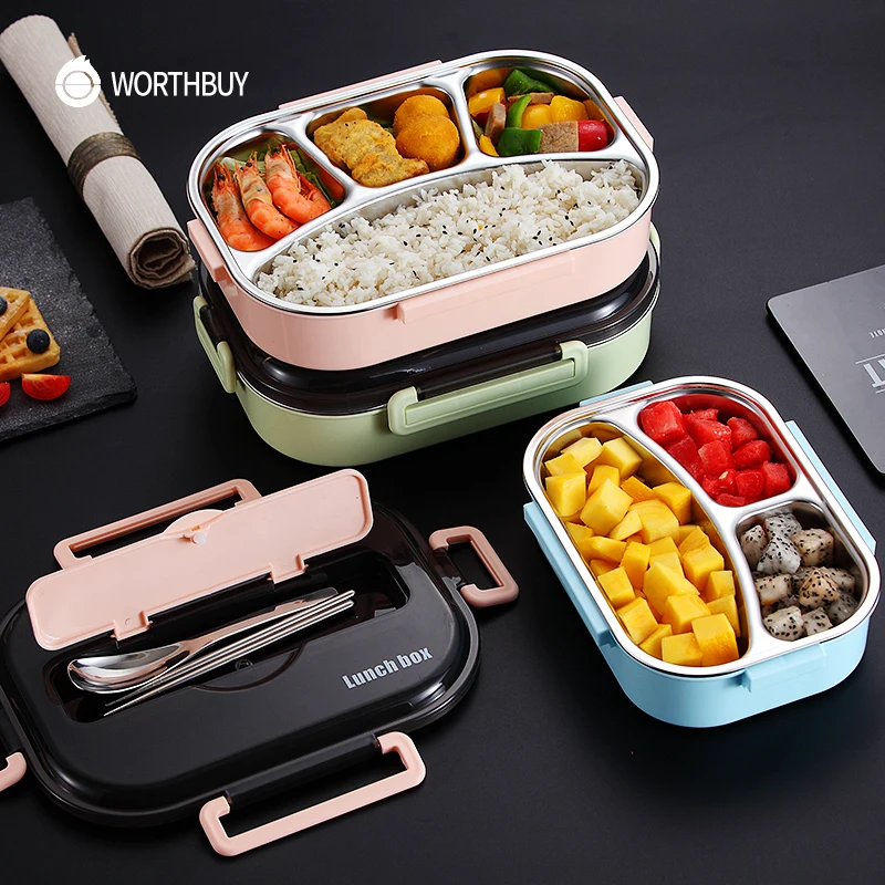 Online WORTHBUY Japanese Kids Lunch Box 304 stainless steel Bento Lunch Box With Compartment Tableware Microwave Food Container Box