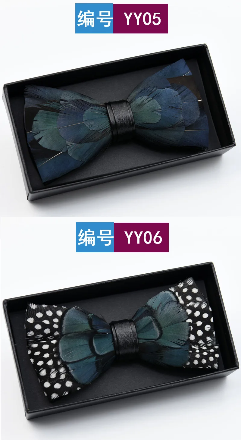 luxury feather bow tie and tie box gift mens bowtie handmade Novelty fashion wedding gifts for guests custom tie