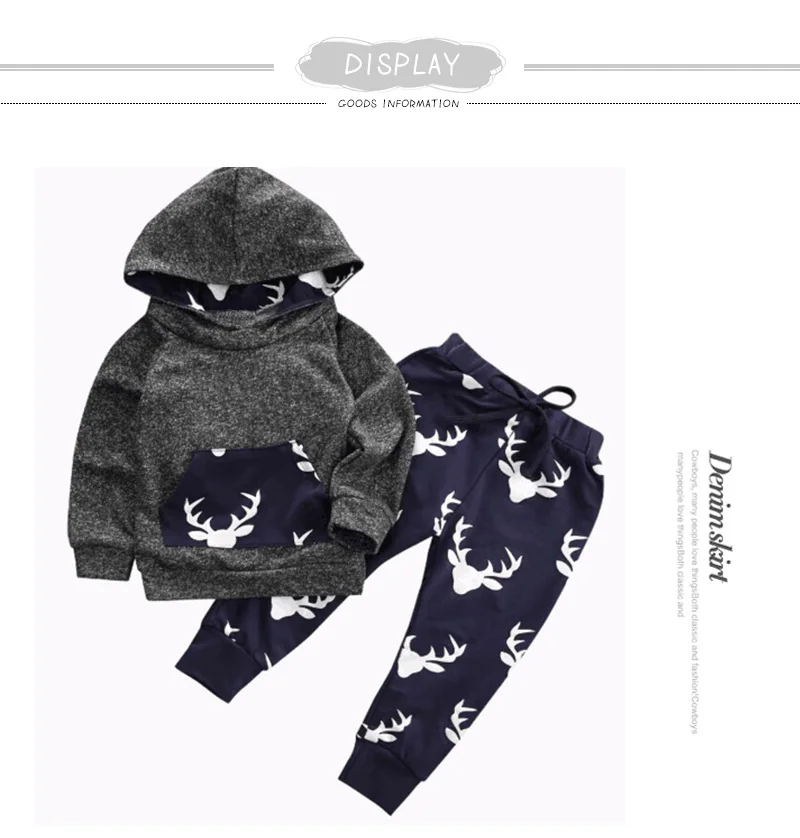 Baby Boys Girls Clothes Set Warm Outfits Deer Tops Hoodie Top+ Pant Leggings Cute Animals Kids Baby Clothing