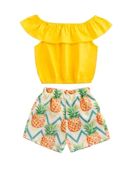 

1-6Y Summer Kids Baby Girls Clothes Sets Pineapple Print Off Shoulder T Shirts Tops+Shorts 2pcs Beach Sets
