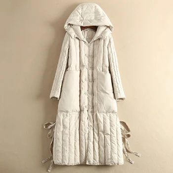 

White Goose Down Jacket Women Hooded Long Down Coat Winter Autumn Puffer Womens Down Jackets Doudoune Femme Hiver KJ3602