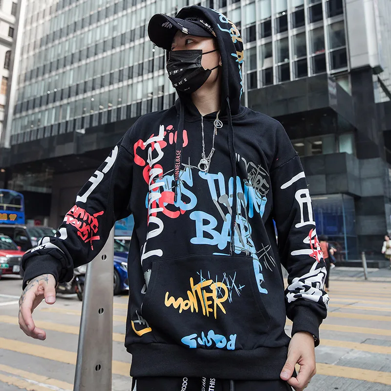 Хип-хоп худи граффити для мужчин Harajuku уличная толстовка с капюшоном свитер пуловер в стиле хип-хоп Hoode хлопковая осенняя одежда скейтборд