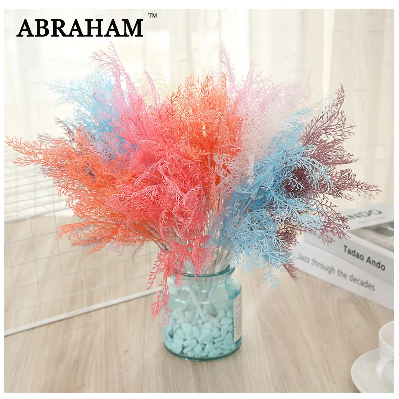 

34cm Colorful Fake Pine Tree Branch Plastic Artificial Plant Bouquet Christmas Decorative Grass For Wedding Party Festival Decor